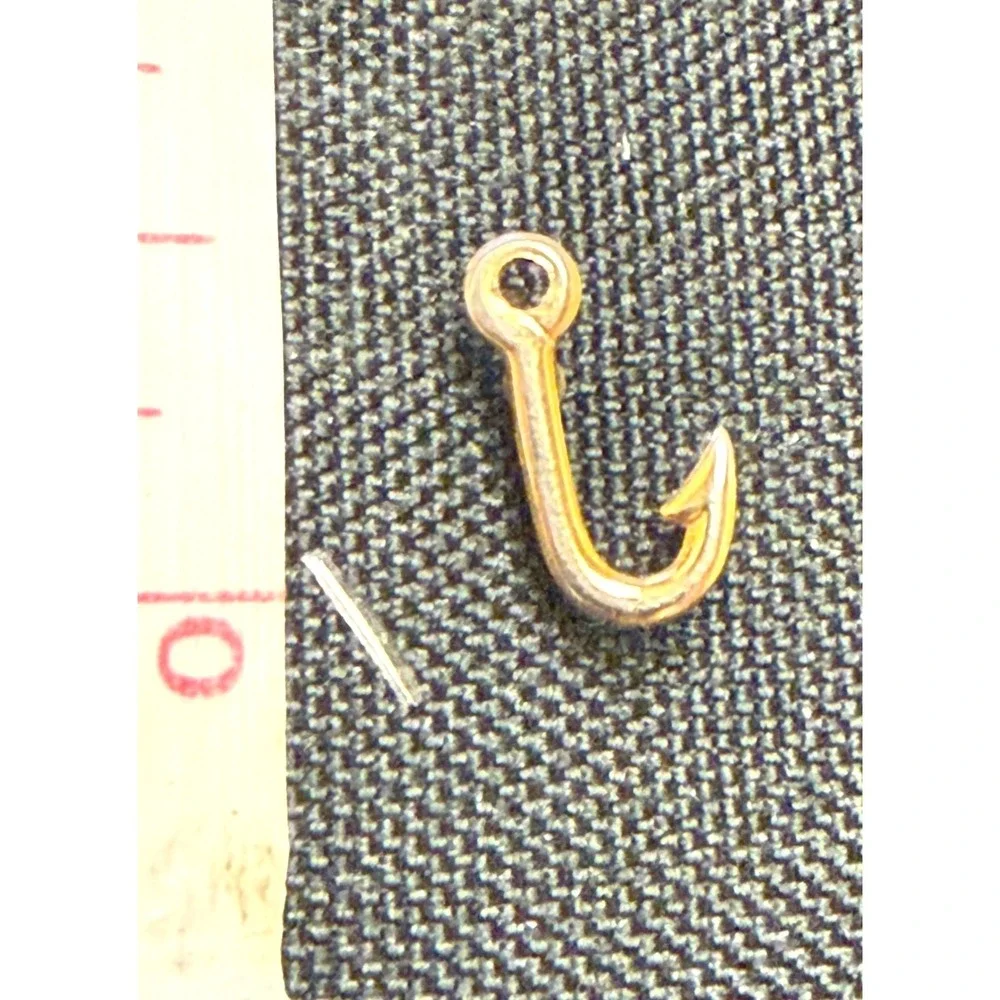 Vintage Gold Tone Fishing Hook Lapel Pin Miniature Angler Hat Pin Tie Tac